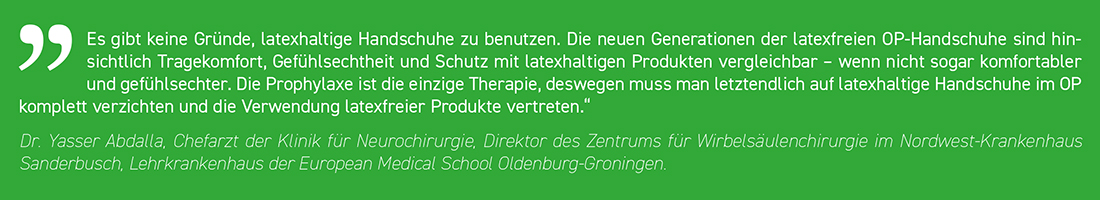 Dr Yasser Abdalla - Zitat über latexfreie Handschuhe